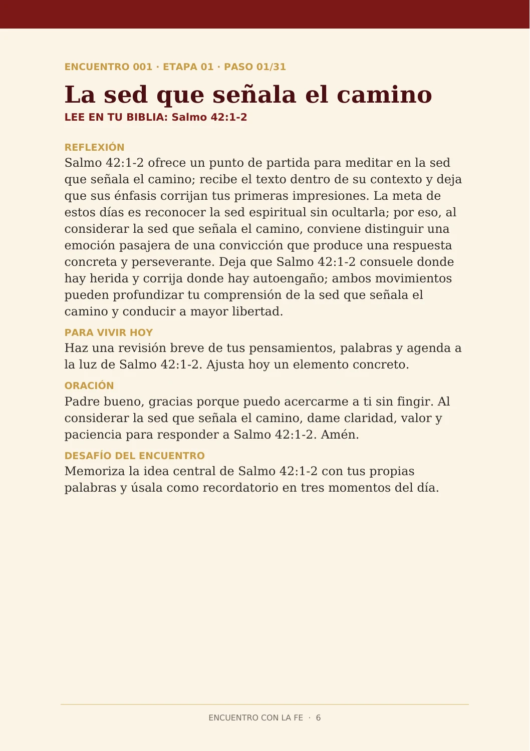 Página real del encuentro 001: La sed que señala el camino